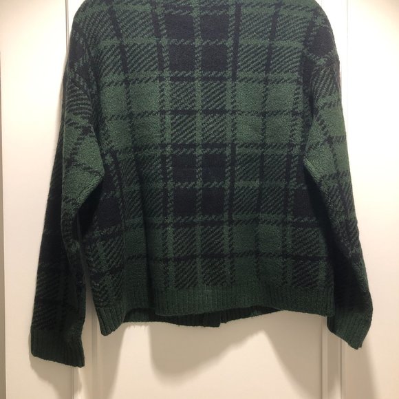 Kikit V-Neck Knit Plaid Cardigan Sweater Long Sleeve Green/Black Size Large - Picture 2 of 4
